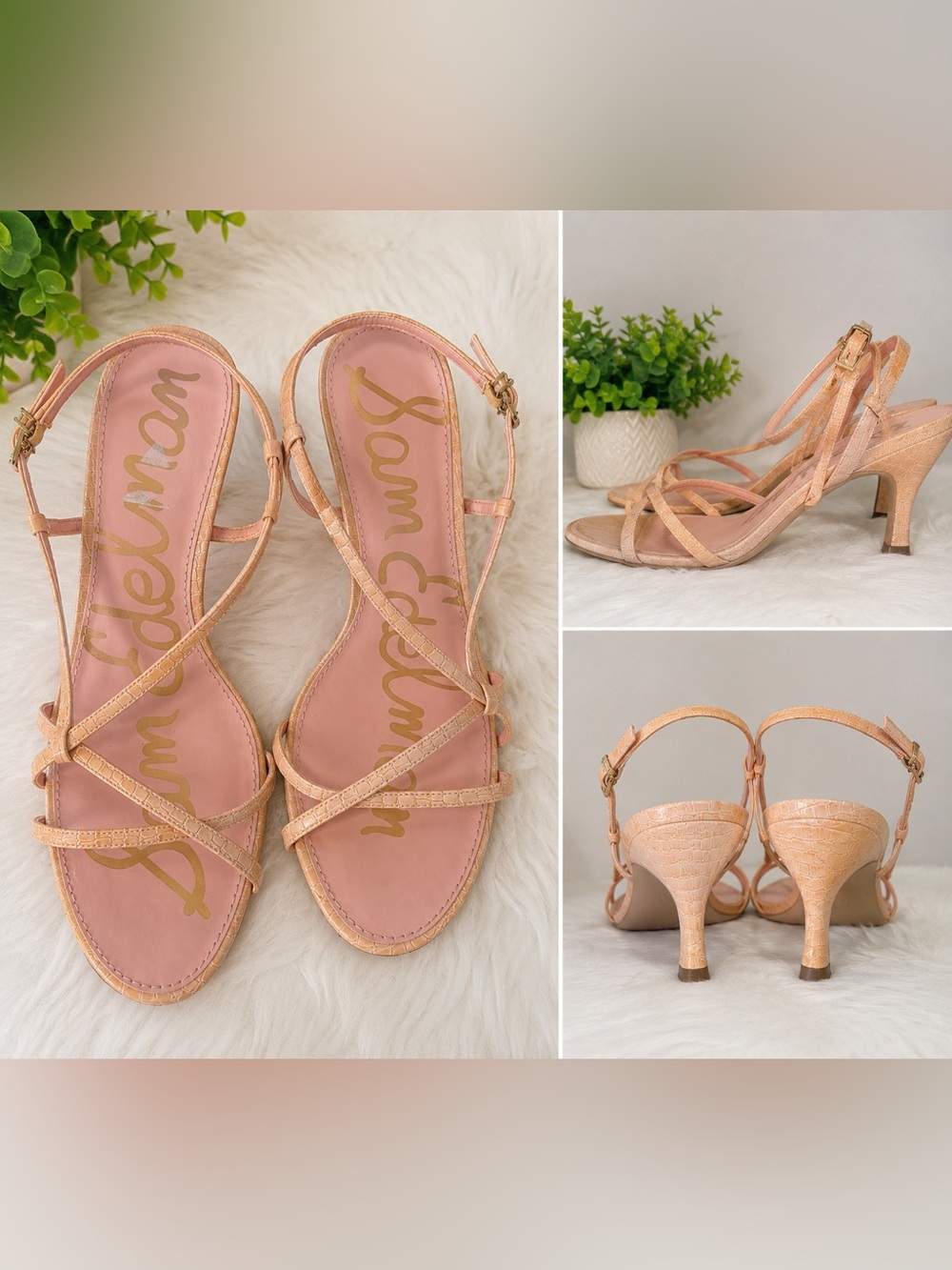 Sam Edelman Pink Croc Strappy Heeled Sandals Women’s Size 9.5W Ankle Strap